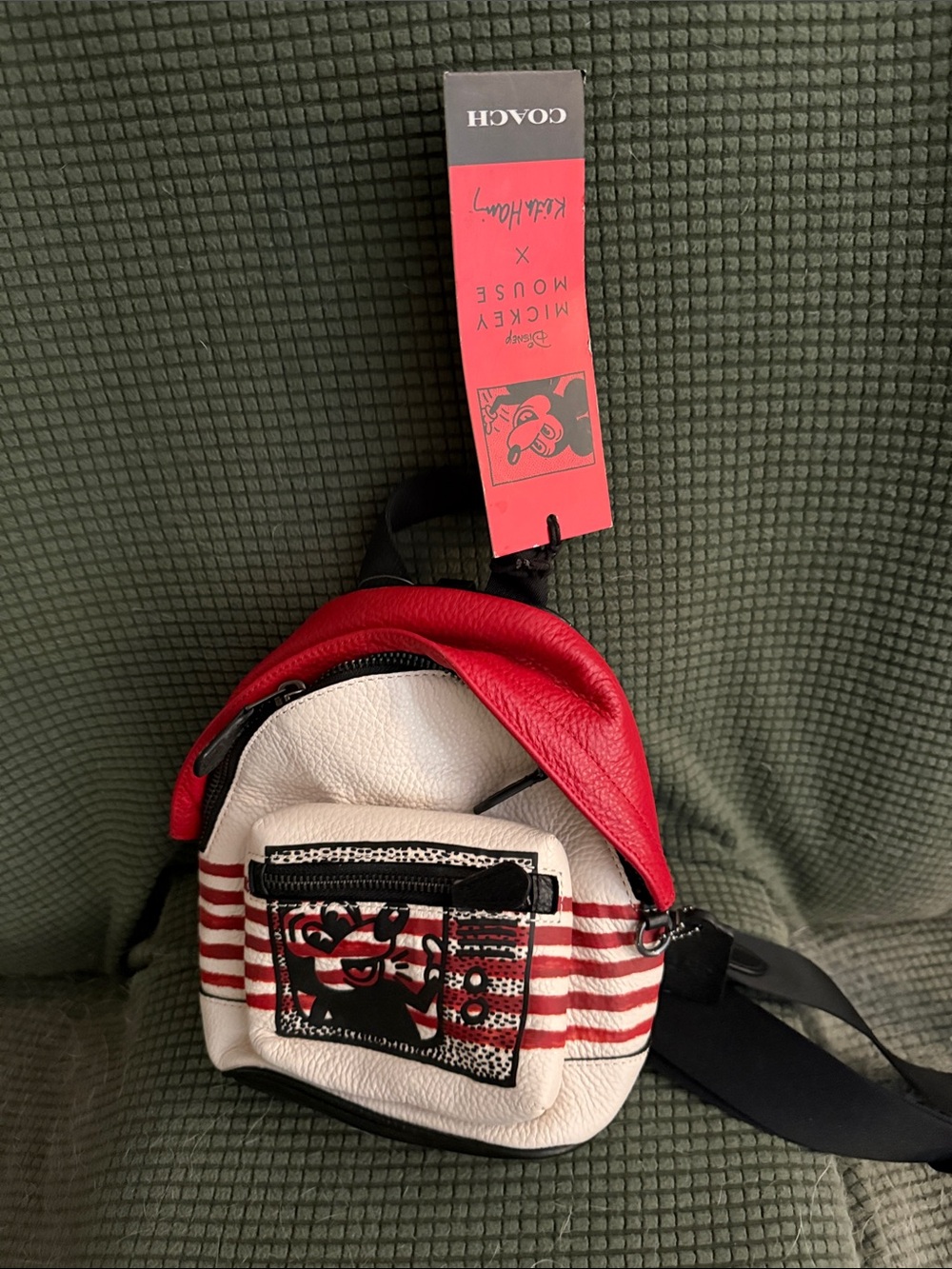 Coach Red & White Mickey Stripe Mini Sling